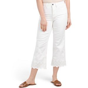 JEN7 BY 7 FOR ALL MANKIND White Petite Cropped Wide Leg Jeans With Eyelet Cuffs